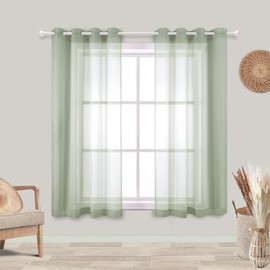 KOUFALL Short Sheer Curtains for Kitchen Windows,Sage Green Bathroom Decor,Set of 2 Panels with Grommet,45 Inch Length