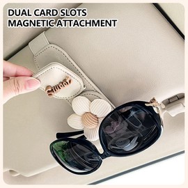 UINSUE Car Sunglasses Holder Clip with Sun Visor Multifunctional Storage for Glasses Bank Cards Receipts Magnetic Sun Visor Glasses Clip Sun Visor Eyewear Clamp Car Eyeglass Clip (White-White Flower)