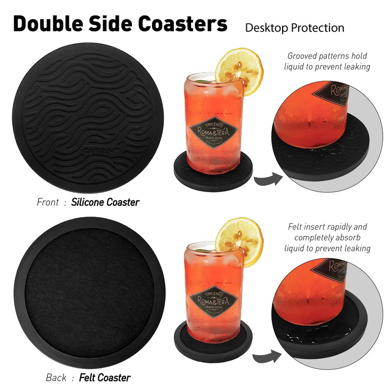 6 Pack Silicone Coasters Set with Holder - for Hot/Cold