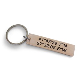 Custom Bronze Keychain with Coordinates Engraved, GPS Keychain, Couples Anniversary Gift