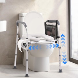 Raised Toilet Seat with Handles Elongated, 500lb Elevated Bathroom Lift Risers for Seniors/Handicap/Adults/Elderly, Medical Potty Commode Chair with Arms, High Riser for Toilet Extenders Booster