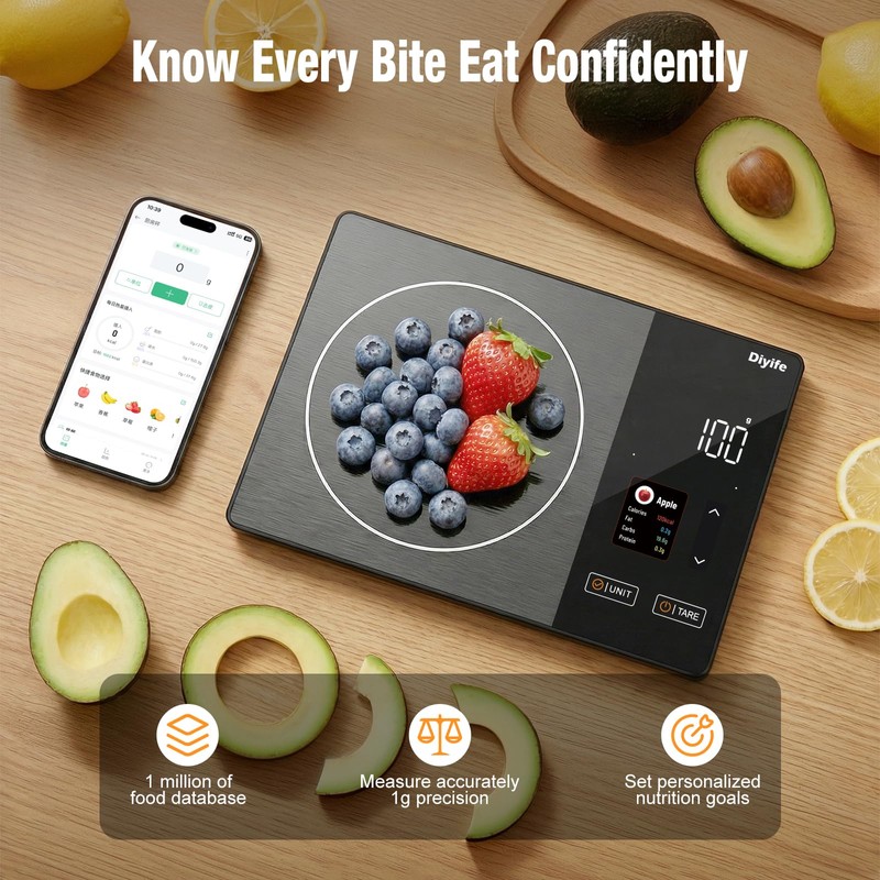 Diyife Smart Food Scale with Nutritional Calculator, 50 Foods Preload