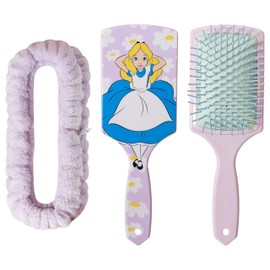 LUV HER Kids Hair Brush & Spa Headband Set for Girls - Features Alice in Wonderland - Fun Grooming Kit for Detangling, Styling & Skincare - Soft & Stretchy One Size