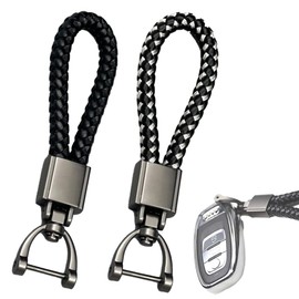 WeddHuis 2 x Key Fob Leather Braided Lanyard D Ring Key Ring Replacement Accessories for Car Motorcycle (Black/Black and White), multicoloured