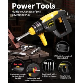 Deejoy Tool Set with Tool Box & Electronic Toy Drill, Pretend Play Kids Construction Kits for Kids Ages 3-5 Years Old, Toddler Boy Toys(Orange)