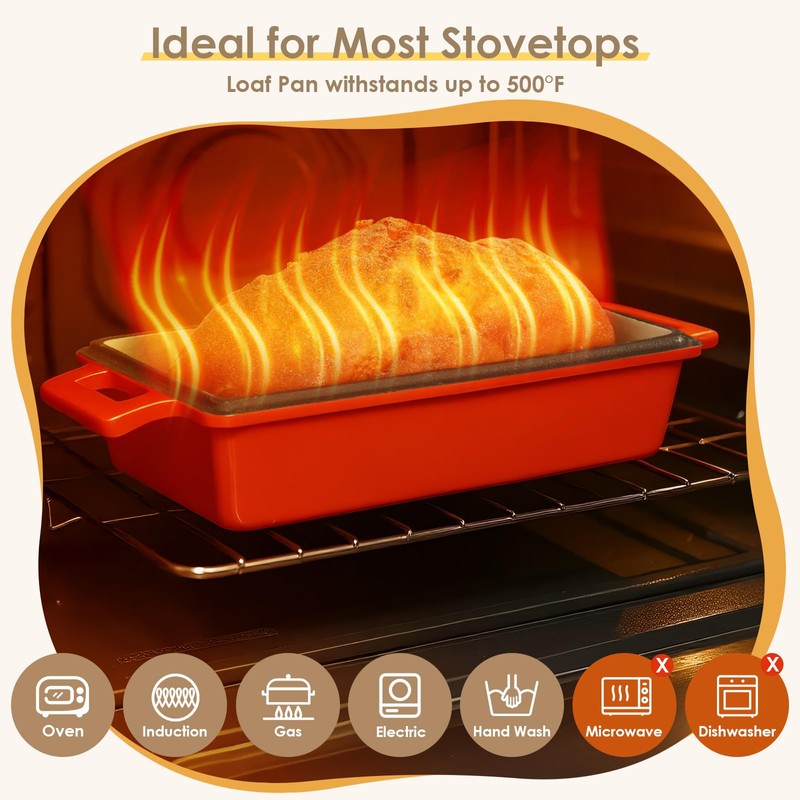 VONATES 2 in 1 Enameled Cast Iron Loaf Pan with