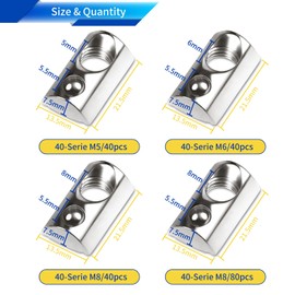 sturiz Pack of 40 T-Slot Nuts M8 Nut 8 T Slot Blocks Screws 40 Series M8 Aluminium Profile 40 x 40 Nickel-Plated Carbon Steel Sliding Nut with Spring Ball for Aluminium C Profile 3D Printer CNC