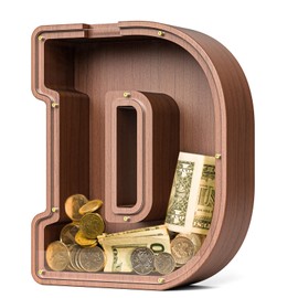 Summidate Wooden Letter Piggy Bank| 9.1''x 1.6'' Extra Thick Piggy Bank for Boys Girls Toddler| Alphabet Money Bank| Coin Bank Birthday Gift for Kids|Birthday Gift for Kids (D)