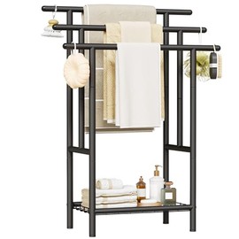 Free Standing Towel Racks for Bathroom, 3-Layer Towel Drying Rack with Storage Rack, Black Metal Towel Rack Stand, 12" W x 25.8" L x 39.4" H, UXJMJ002B