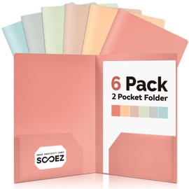Sooez 6Pack Folders with Pockets, Pastel Colors, Heavy Duty Pocket Folders, Plastic Folders with Pockets, 2 Pocket Folders Bulk, Aesthetic File Folders, Back to School Office Filing Supplies