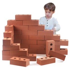 Playlearn 50pc Foam Brick Building Blocks for Kids- Storage Bag Included - Actual Brick Size – Lightweight, Soft Building Blocks - Fake Brick Blocks