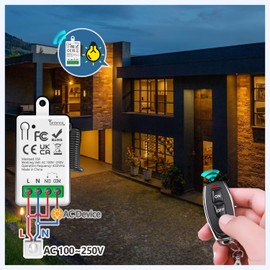 Tedeligo Universal AC 220 V 230 V 1 Channel Wireless Remote Control Switch RF Relay Receiver Module with 1 Transmitter, Passive Dry Contact Controller, for Garage Door System Switch, Lights