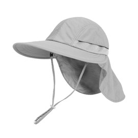 Creekstone Toddler Kids Sun Hat with Neck Flap UV Protection Wide Brim Summer Beach Hat for Toddler Girls Boys 2-9 Years (CA/US, Age, 2 Years, 4 Years, Light Grey)