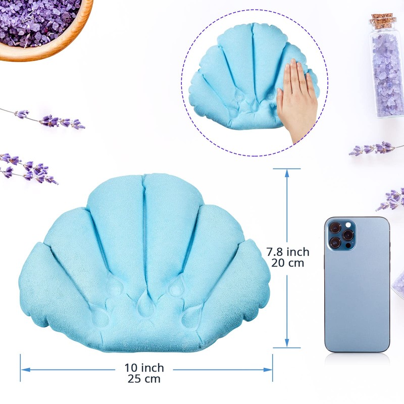 3 Pieces Inflatable Bath Pillow with Suction Cups, Terry Cloth