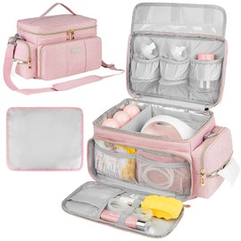 ZIOZERTT Breast Pump Bag Compatible with Spectra S1 and S2 with Insulated Compartment,Breast Pump Storage Bag with Water Resistant Mat for Pumping Essentials,Pink,Bag Only