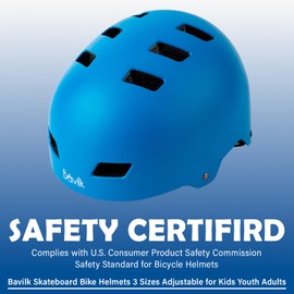 Bike Helmet 3 Sizes for Teenager Kids Youth Adults,Bavilk Skateboard Helmet Adjustable Multi-Sport Bicycle Cycling Scooter Roller Skate Inline Skating Rollerblading for Girls Boys Women Men Teen