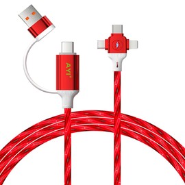AYI 6in1 Multi Ports Charger 6 Combinations USB A/Type C to USBC Micro PD Fast Charging Cord Lighted Up Current Flowing Compatible with Almost of Electrical Devices-6IN1 Cross Star Red