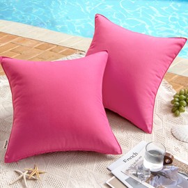 MIULEE Pack of 2 Decorative Outdoor Waterproof Pillow Covers Square Garden Cushion Sham Throw Pillowcase Summer Shell for Patio Tent Couch 20x20 Inch Hot Pink