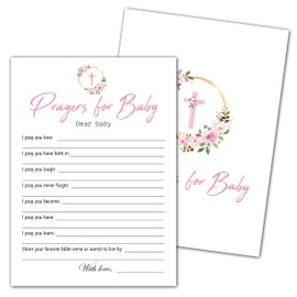 Baby Baptism Prayer Cards - Prayers For Baby Cards – PinklingFloral Greenery Baby Christening Cards For Girl Boy Christian Brother or Sister - Baby Shower Wish Game - Blessing Ring Cards - 30 Game Cards (04)