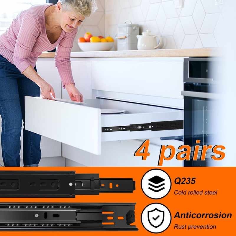 12 inch Drawer Slides 4 Pairs (8pcs) 3 fold Full