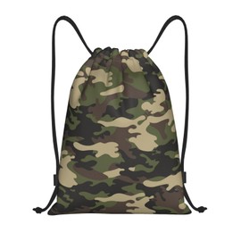 Pazacon Camo Drawstring Backpack Cool Camouflage Drawstring Bags Gym Sports Bag Army Green Cinch Bag Camo Polyester Sackpack Woodland Travel Storage Bag