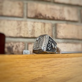 Legacy Rings Season 2021 2022 Fantasy Football Championship trophy ring with clear display stand | Silver Tone | Size 8-14 (13)