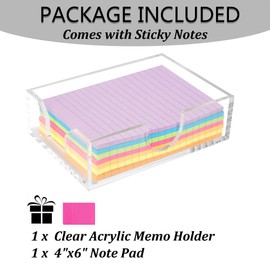 4x6 Acrylic Memo Pad Holder, Desk Post it Holder, Clear Sticky Note Dispenser, 4x6 Acrylic Notepad Holder Desk Organizer for Office Home School