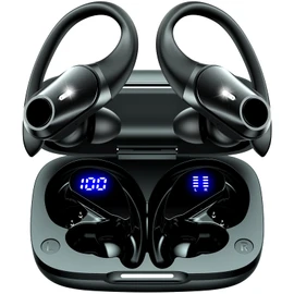 GOLREX Bluetooth Wireless Earphones, Over-the-Ear Earphones, Up to 40 Hours of Playback, Hi-Fi Sound Quality, AAC Compatible, LED Display, No Physical Buttons, No Falling Off, Comfortable Wear