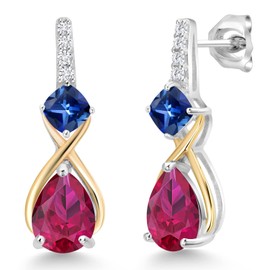 Gem Stone King 925 Sterling Silver and 10K Yellow Gold Gemstone Birthstone and Lab Grown Diamond Dangle Earrings | Pear Shape 8X6MM and Cushion 4MM |Two-Tone Infinity Dangle Earrings For Women