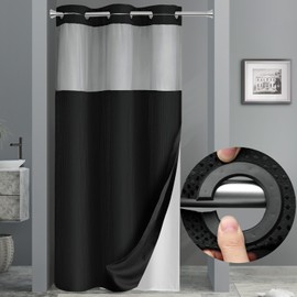 YellyHommy Stall No Hook Shower Curtain with Snap in Liner Set Black Waffle Shower Curtain for Bathroom 75"" L x 36"" W, DK-HEI-36*75