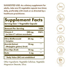 SOLGAR Solgar Ester-C Plus 500mg Vitamin C - Supports Healty Immune System - Highly Absorbable Vitamin C - Antioxidant - 100 Vegetable Capsules