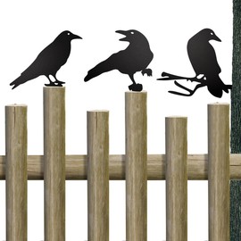 zhuohai Black Metal Raven Decor ，3PCS Outdoor Raven Yard Fence Decorations ，Metal Birds Craft Ornaments Garden Fence Topper Outdoor Yard Art