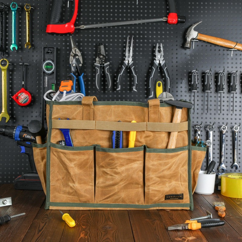 Tool Bag Organizer with 6 Pockets and Handle, Durable Waxed