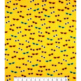 COOL SUNGLASSES SHADES ON YELLOW COLOR FLANNEL FABRIC  BY THE HALF YARD