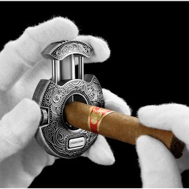 Hancigar Cigar Cutter Vintage Carved V-Cut Cigar Cutter with 2 Different Diameters of Cigar Drill（Gray），Gifts for Men