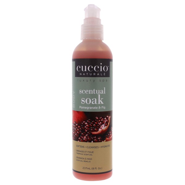 Cuccio Naturale Scentual Soak - Creamy, Liquid Wash For Mani-Pedi - No Parabens - Soften, Cleanse And Hydrate Skin - Anti-Aging Solution - Use On Hands, Body And Feet - Pomegranate And Fig - 8 Oz