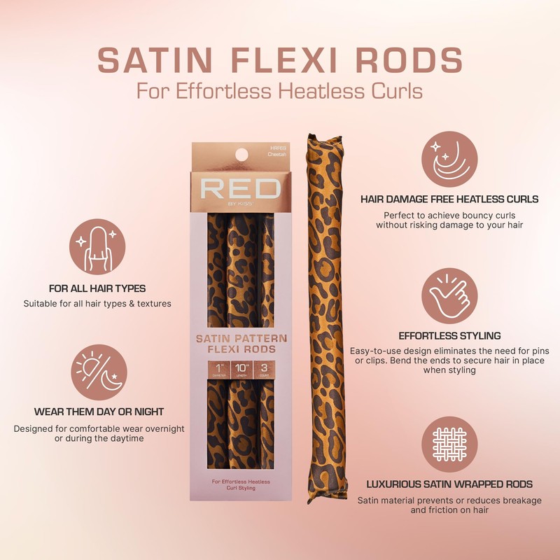 RED by Kiss Satin Pattern Flexi Rods, Heatless Curling Rods,