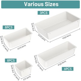 WOWBOX 25 PCS Plastic Drawer Organizer Set, 4 Sizes Desk Drawer Divider Organizers and Storage Bins for Makeup, Jewelry, Gadgets for Kitchen, Bedroom, Bathroom, Office, White