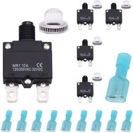 DAOKAI 10A Circuit Breaker 125/250V AC 32V DC Push Button Circuit Breaker Thermal Overload Protector Switch with Manual Reset, for Power Strips - 5PCS