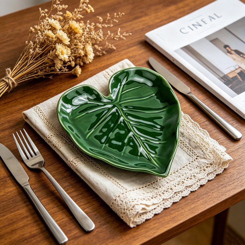 Leaf Ceramic Spoon Rest,Leaf Shaped Decorative Utensil Holder for Gift
