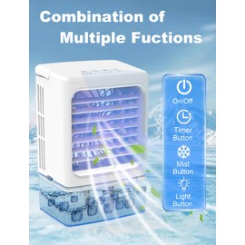Portable Air Conditioner, Cooling Fan with 3 Speeds & 3 Modes, Evaporative Air Cooler Fan for Home & Office, Small Mini Conditioners, 7 Color Lights 2/4 Hour Timer, 900mL Water Tank