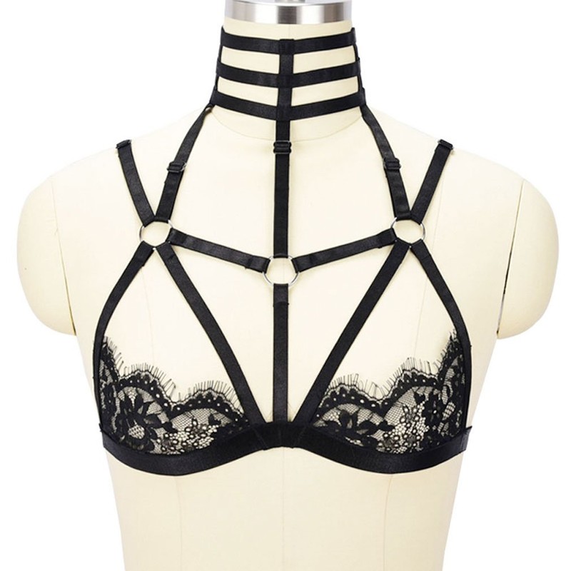HJZLSSYS Women Harness Elastic Cupless Cage Bra Hollow Out Strappy