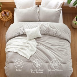 Bedsure 5 Pieces Cotton Comforter Set with Cotton Waffle Throw Blanket - Beige Comforter Full Size, Pillow Shams, White Cooling Blanket of Rayon Derived from Bamboo for Hot Sleepers, Throw Pillow