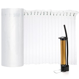 Fasmov 13.7 Inch x 164 Feet Inflatable Air Column Packaging Air Cushion Film for Heavy Duty Packing and Shipping Wine Bottle Travel Protector Bags, Air Pillow Column Wrap with Free Pump