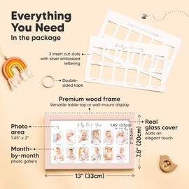 My First Year Photo Frame,12 Months Baby Picture Frame for Newborn Girl, Boy-Baby Shower Gifts Keepsakes,Monthly Baby's One Year Birthday Milestone,1st Nursery Photo Collage Display Board (Petal Pink)