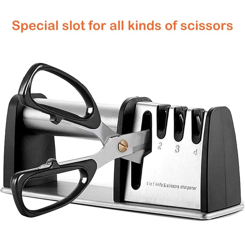 4-in-1 Professional Knife and Scissors Sharpener, Manual Kitchen Sharpening Tool,