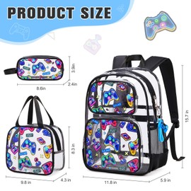 Bevalsa Clear Gaming Backpack for Boys Girls Kids, Transparent Backpack with Lunch Bag & Pen Case for Toddler Kindergarten Elementary School, Heavy Duty See Through Bookbag Stadium Approved (Neon)