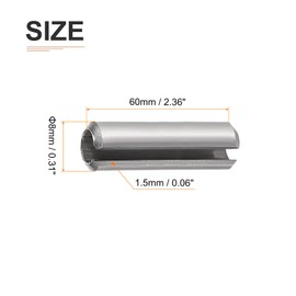 DTGN 8mmx60mm(DXL) Slotted Spring Pin - 5Pack - Good for Home Machine Fastener - 304 Stainless Steel Spring Dowel Tension Roll Pin - Silver