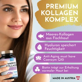VROODY Premium Marine Collagen Combo 1000 mg + Q10, Hyaluronic Acid, Copper, Manganese, Vitamins C, Zinc & Biotin Contribute to the Maintenance of Normal Skin and Hair; Made in Austria by VROODY
