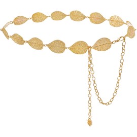 Liutufy Adjustable Metal Leaf Waist Chain for Women (Gold Leaf-XL)